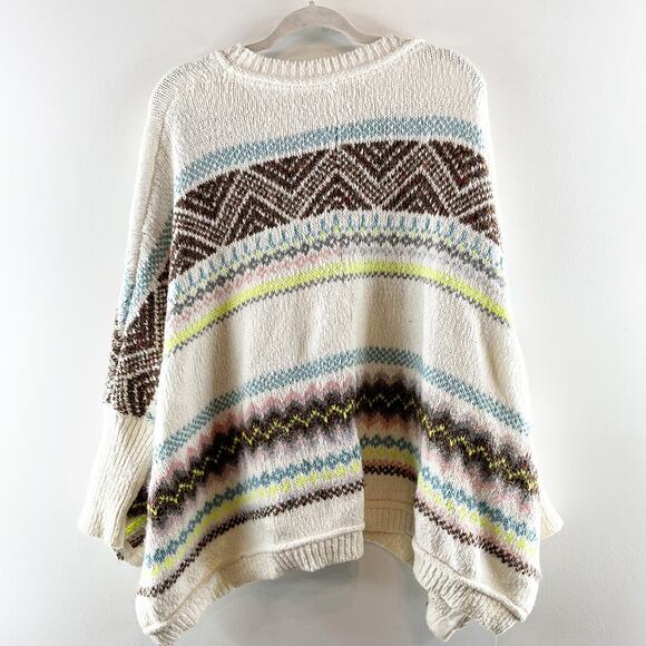 Anthropologie Fair Isle Printed Long Sleeve Crewneck Swing Poncho Sweater White - Picture 5 of 6